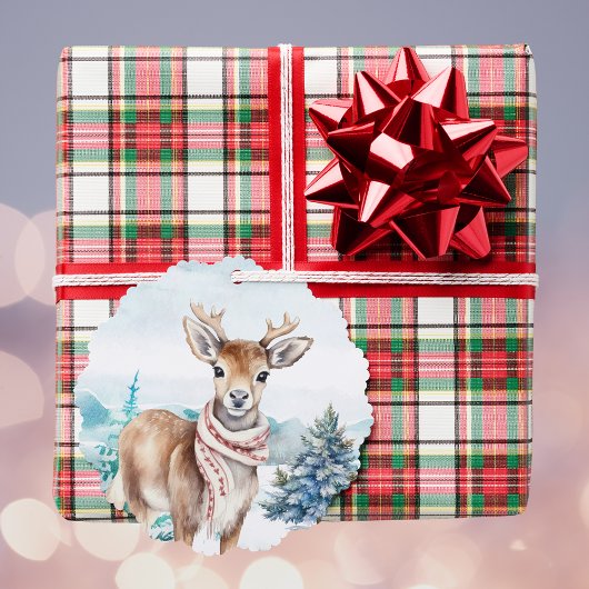 Heerlijk Hert met Rode Sjaal in Sneeuwbos w Naam Ornament Kaart