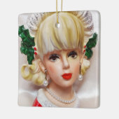 Heerlijk Kerstmis Meisje Hoofd Vaas Holly en Bont Keramisch Ornament (Links)