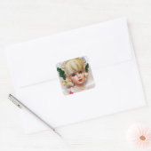 Heerlijk Kerstmis Meisje Hoofd Vaas Holly en Bont Vierkante Sticker (Envelop)