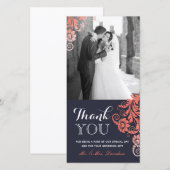 Heerlijk koraal en blauw Dank u Fotokaart (4x8) Bedankkaart (Voorkant / Achterkant)