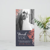 Heerlijk koraal en blauw Dank u Fotokaart (4x8) Bedankkaart (Staand voorkant)