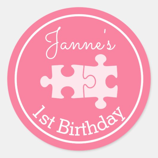 Heerlijk lief roze puzzels ronde sticker (Voorkant)