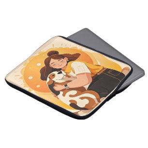 Heerlijk meisje en hond knuffel laptop sleeve