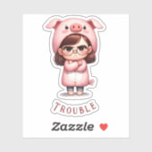 Heerlijk "Meisje in Varkenskostuum/Problemen" Viny Sticker (Vel)