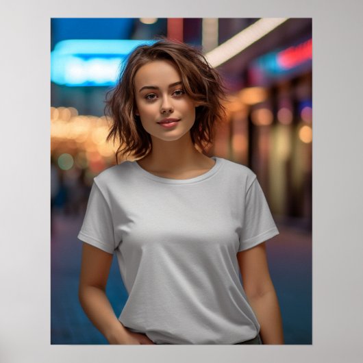 Heerlijk model met een blanco wit Gildan t-shirt Poster (Voorkant)