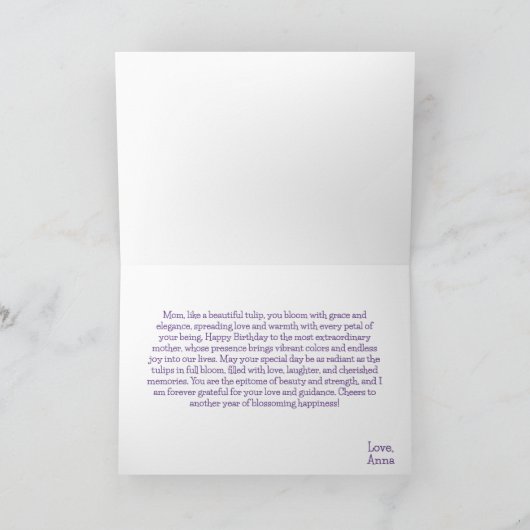 Heerlijk Moeder Verjaardag Lief Waterverf Tulp Flo Kaart (Binnen)
