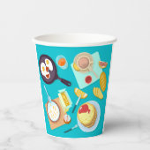 Heerlijk ontbijt pannenkoeken eieren koffie papieren bekers (Voorkant)