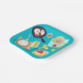 Heerlijk ontbijt pannenkoeken eieren koffie papieren bordje (Gebogen)