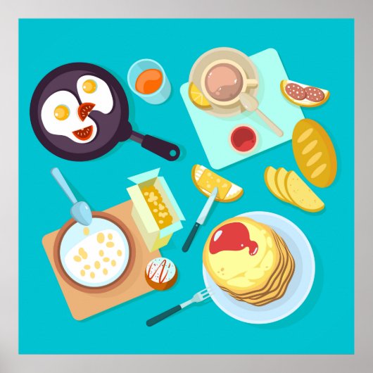 Heerlijk ontbijt pannenkoeken eieren koffie poster (Voorkant)