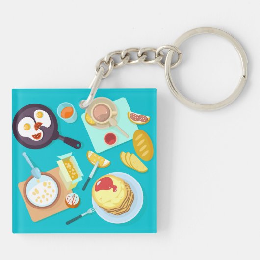 Heerlijk ontbijt pannenkoeken eieren koffie sleutelhanger (Achterkant)