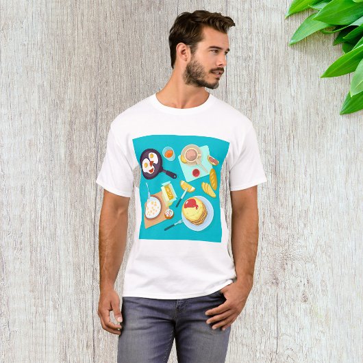 Heerlijk ontbijt pannenkoeken eieren koffie t-shirt