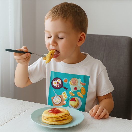 Heerlijk ontbijt pannenkoeken eieren koffie t-shirt