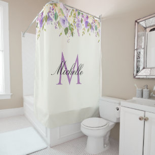heerlijk paars monogram floral douche gordijn