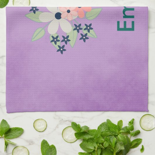 Heerlijk paarse perkament met bloemetjes theedoek (Gevouwen)