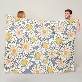 Heerlijk patroon van retro bloemenkunstwerk Blauw  Fleece Deken
