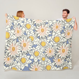 Heerlijk patroon van retro bloemenkunstwerk Blauw Fleece Deken