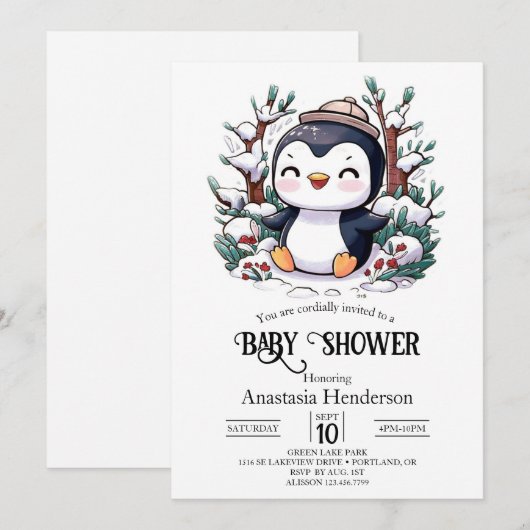 Heerlijk  Penguin Baby shower Kaart (Voorkant / Achterkant)