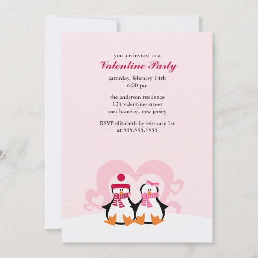 Heerlijk Pinguïn Paar Valentijnsdag Party Kaart (Voorkant)