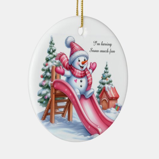 Heerlijk Pink Snowman speeltuin plezier Keramisch Ornament (Rechts)