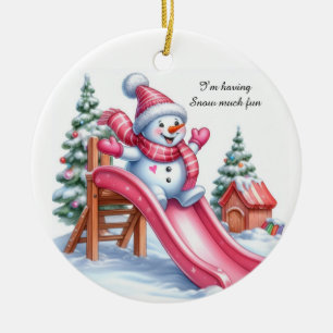 Heerlijk Pink Snowman speeltuin plezier Keramisch Ornament