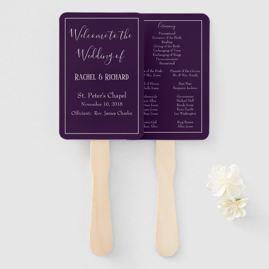 Heerlijk Pruim en Zilveren Huwelijksprogramma Handwaaier (Voorkant en achterkant)