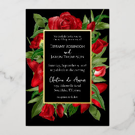 Heerlijk rood bloemenboeket echt folie uitnodiging