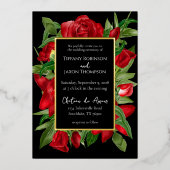 Heerlijk rood bloemenboeket echt folie uitnodiging (Voorkant)