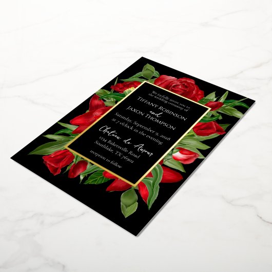 Heerlijk rood bloemenboeket echt folie uitnodiging (Gedraaid)