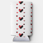 Heerlijk rood en zwart hartenpatroon seltzer blikjeskoeler (Achterkant)