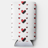 Heerlijk rood en zwart hartenpatroon seltzer blikjeskoeler (Voorkant)