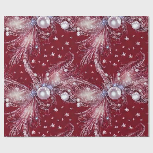 Heerlijk rood & wit kralen gevederde parel wrap cadeaupapier (Vlak)