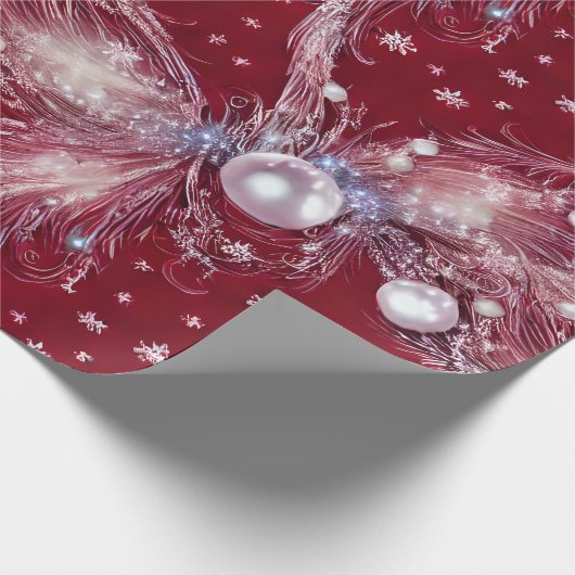 Heerlijk rood & wit kralen gevederde parel wrap cadeaupapier (Hoek)