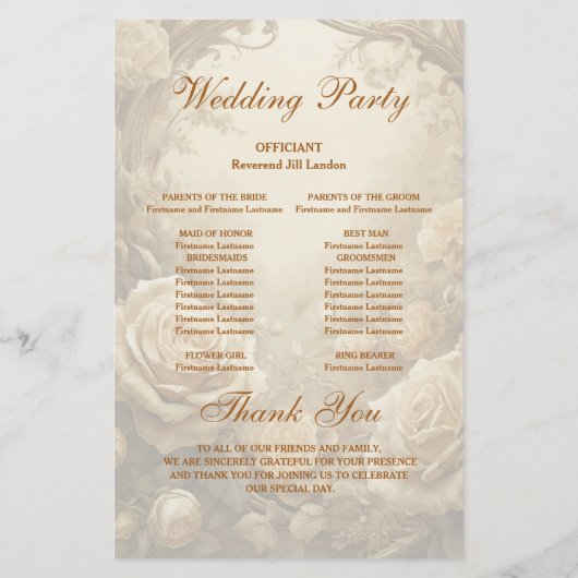 Heerlijk Roos huwelijksprogramma (Achterkant)