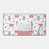 Heerlijk roze & blauw cartoon katten met naam bureaumat (Keyboard & Muis)