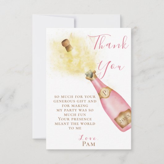 Heerlijk roze Champagne Bubbly Brunch Verjaardagsf Bedankkaart (Voorkant)