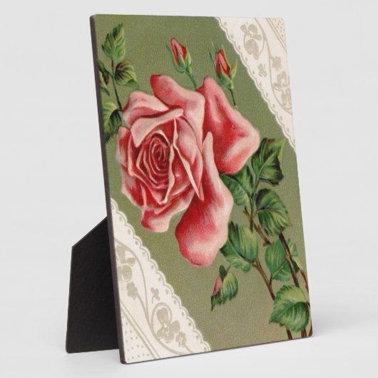Heerlijk Roze Roos & Kant Plaque Fotoplaat (Zijkant)