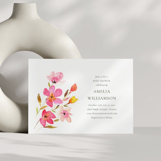 Heerlijk roze Waterverf bloemig Baby shower Kaart