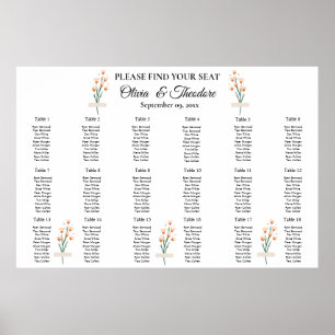 Heerlijk roze Wildflower bruiloft zitgrafiek Poster