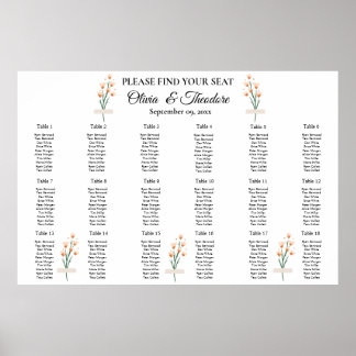 Heerlijk roze Wildflower bruiloft zitgrafiek Poster