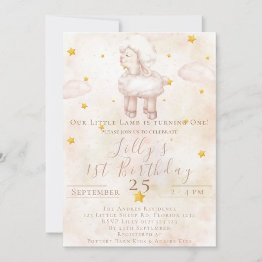 Heerlijk Schaap roze wolk stof sterren 1e Verjaard Kaart (Voorkant)