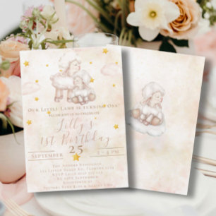 Heerlijk Schaap roze wolk stof sterren 1e Verjaard Kaart