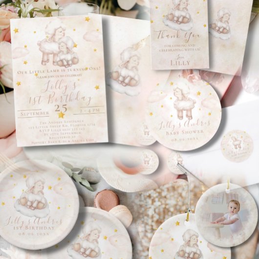 Heerlijk Schaap roze wolk stof sterren 1e Verjaard Kaart