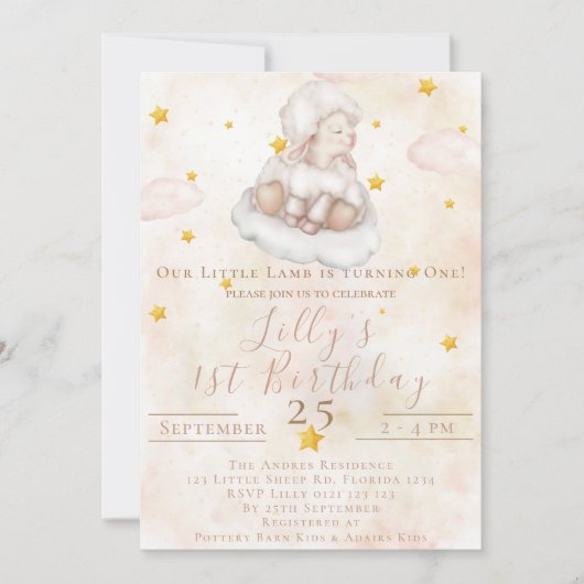 Heerlijk Schaap roze wolk stof sterren 1e Verjaard Kaart (Voorkant)