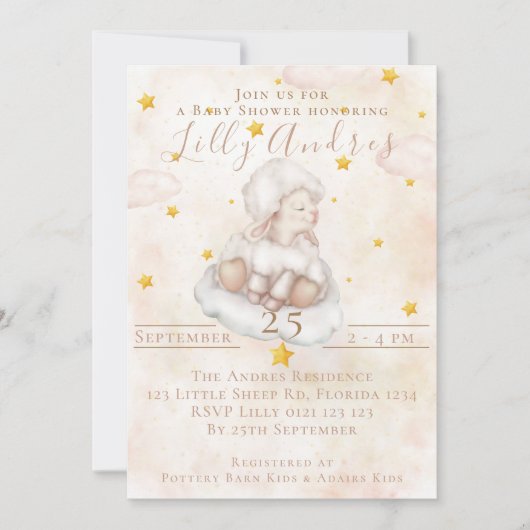 Heerlijk Schaap roze wolk stofsterren Baby shower Kaart (Voorkant)