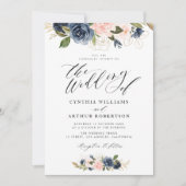 heerlijk script navy en bruine roze bruiloft kaart (Voorkant)