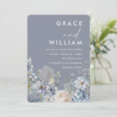 Heerlijk stoffig blauw & wit bloemenbruiloft kaart (Staand voorkant)