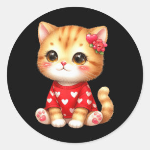 Heerlijk Valentijn katje met hart Ronde Sticker