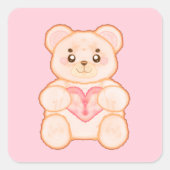 Heerlijk Valentijnsdag Beer met rood hart Vierkante Sticker (Voorkant)