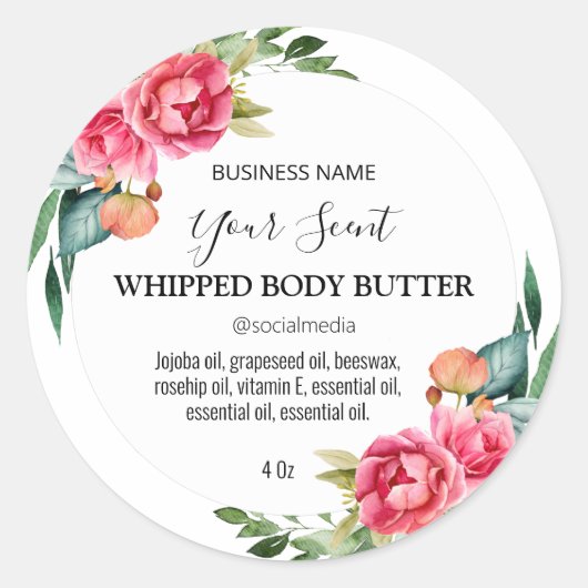 Heerlijk wit met roze roos body boter labels (Voorkant)