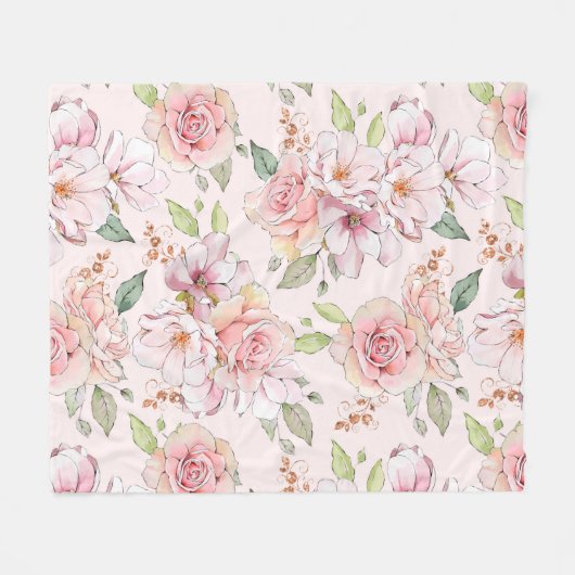 Heerlijk zacht roze  rozen patroon fleece deken (Voorkant (Horizontaal))